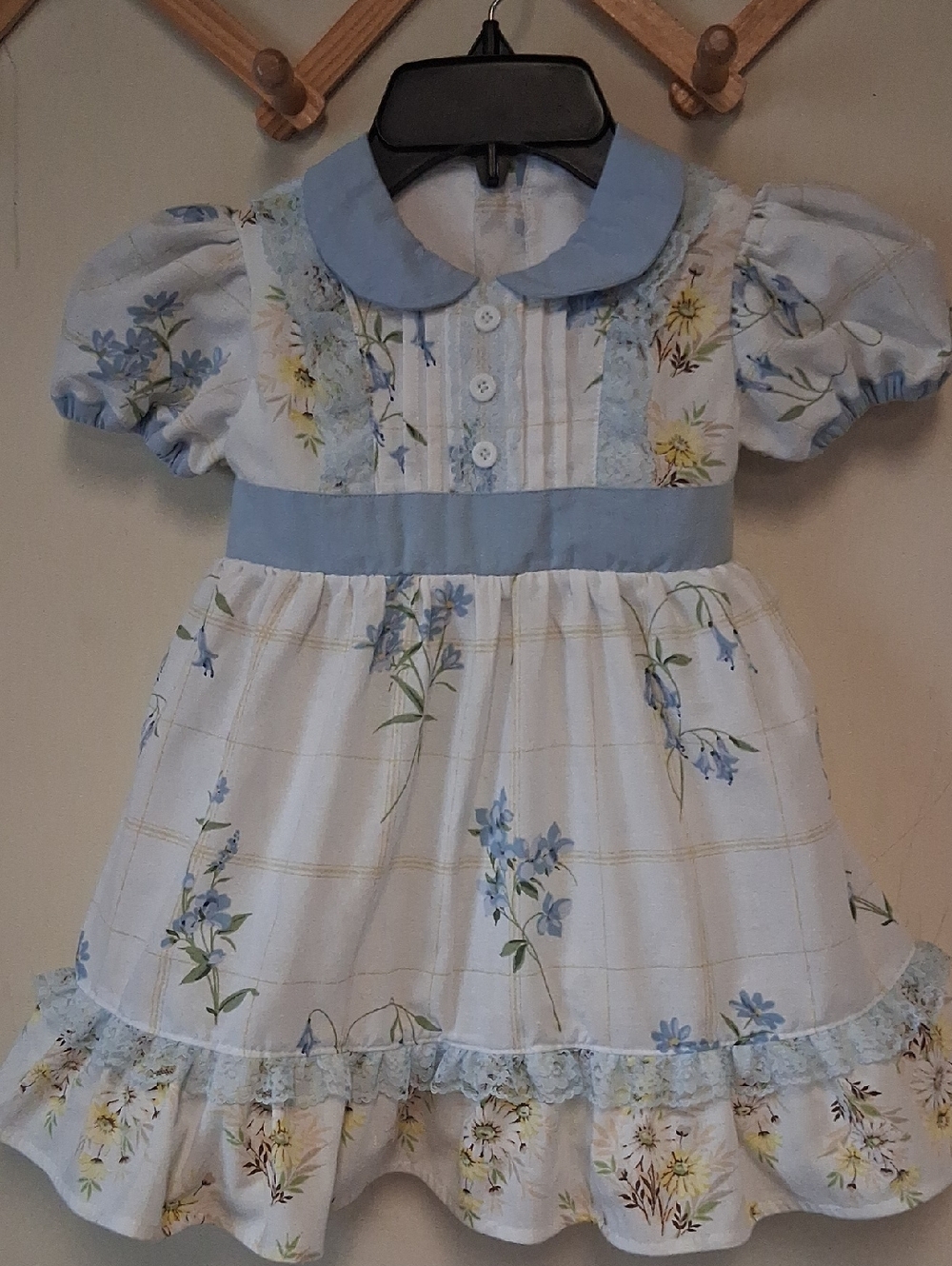 Baby Blue Floral Peter Pan Collar Toddler Girls Dress